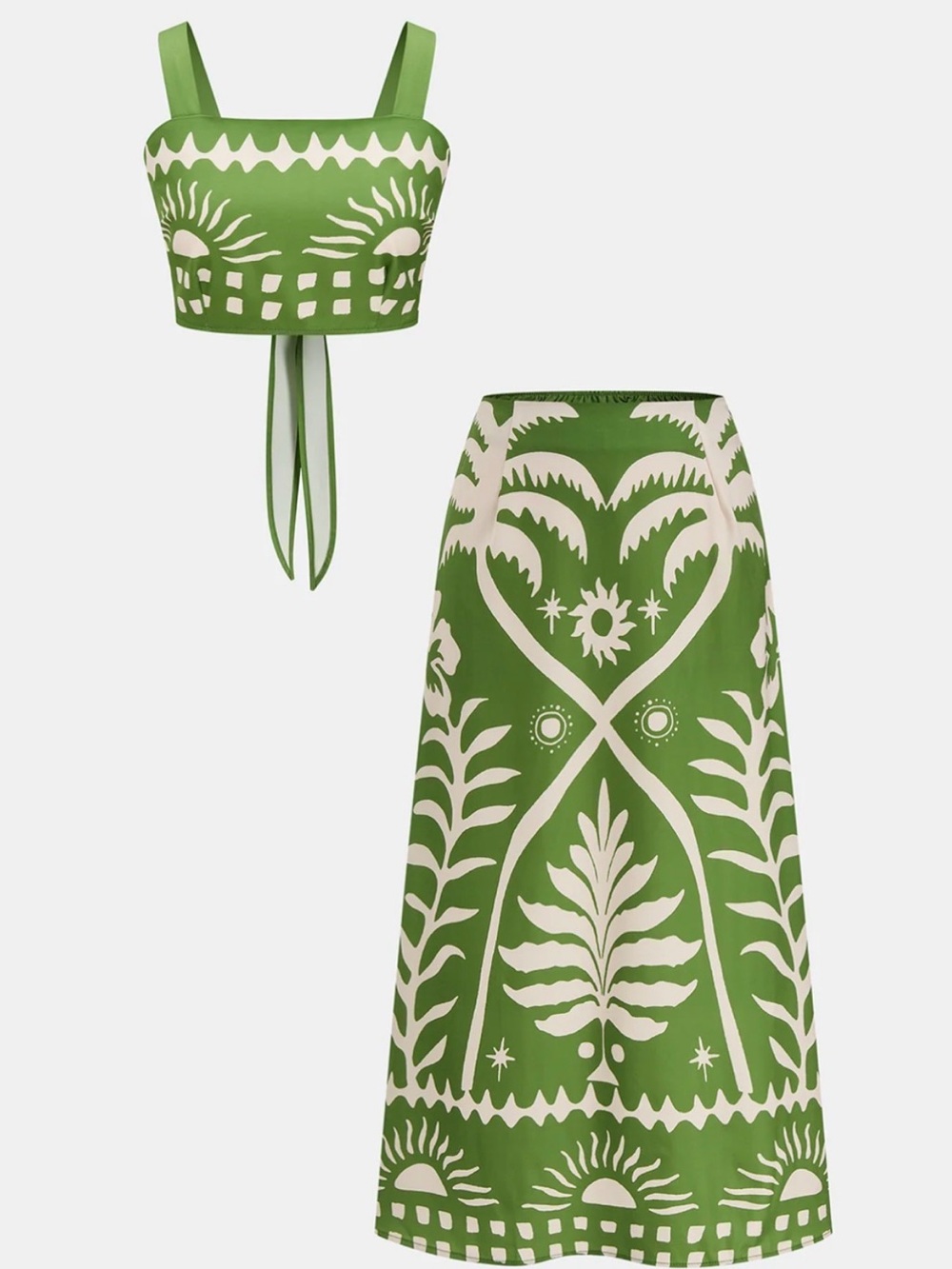 Tropical Print Tie-Back Cami Top & Midi Skirt Set